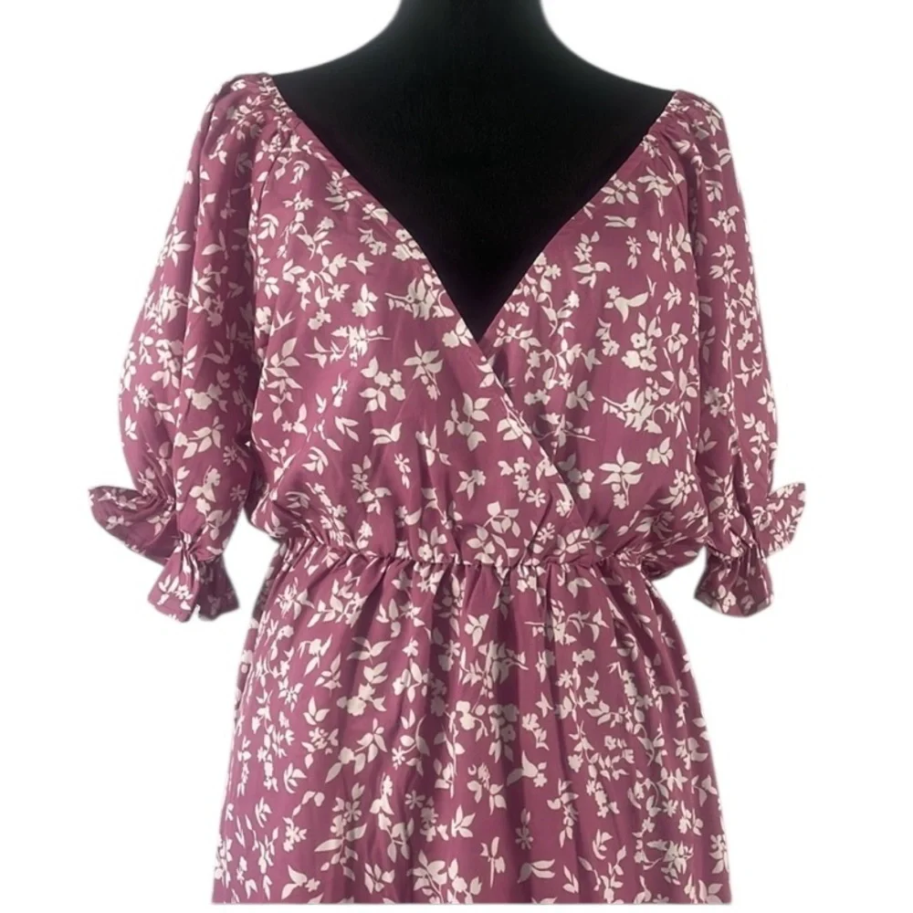 Floral Pink,white,Flutter,split,V neck,Maxi Dress,Large,New - Picture 3 of 6